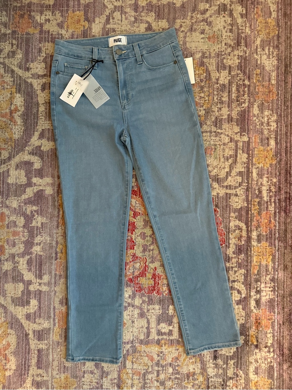 NWT PAIGE HOXTON High-Rise Slim Leg Jeans in Light Blue Wash